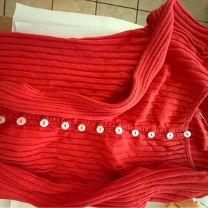 Free People Vibrant Red Ribbed Cardigan